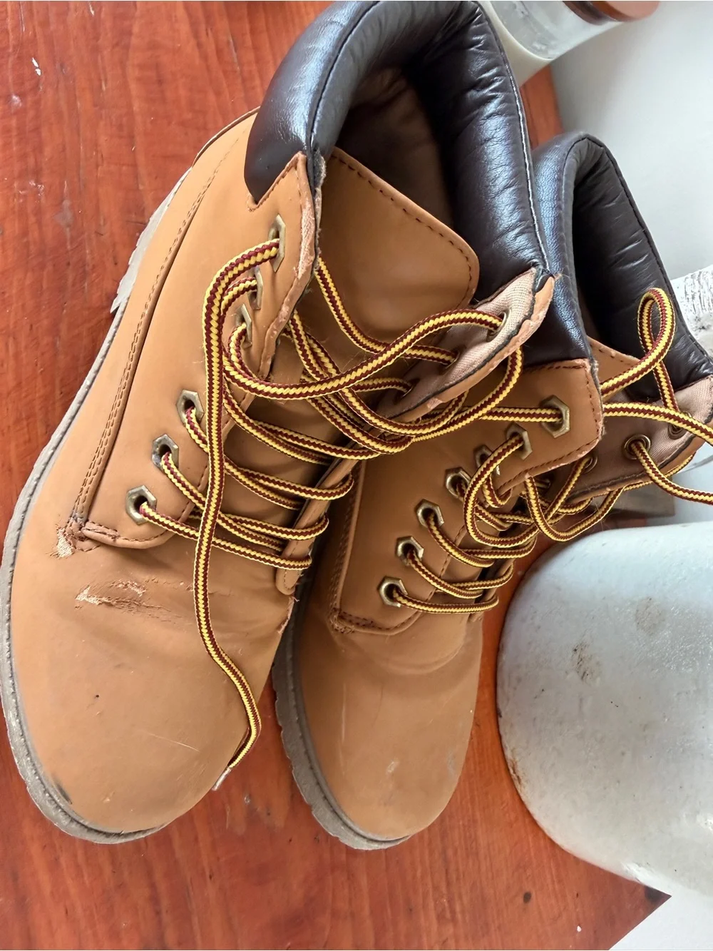 Tan Work Boots with Dark Brown Collar - Classic Lumberjack Style